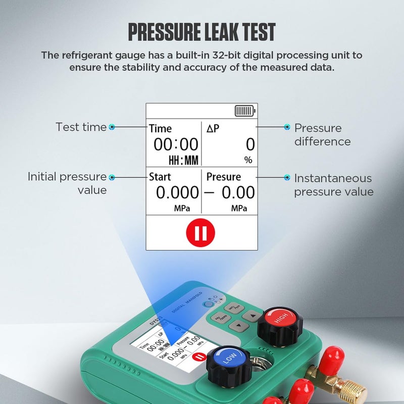 CMTOOL Digital HVAC Gauges Set, 92 Refrigerants, Digital Manifold Gauge Set, Pressure and Vacuum Test, HVAC Tools with 3 Hoses, R134A Quick Connectors & Valve Core Remover - Image 5